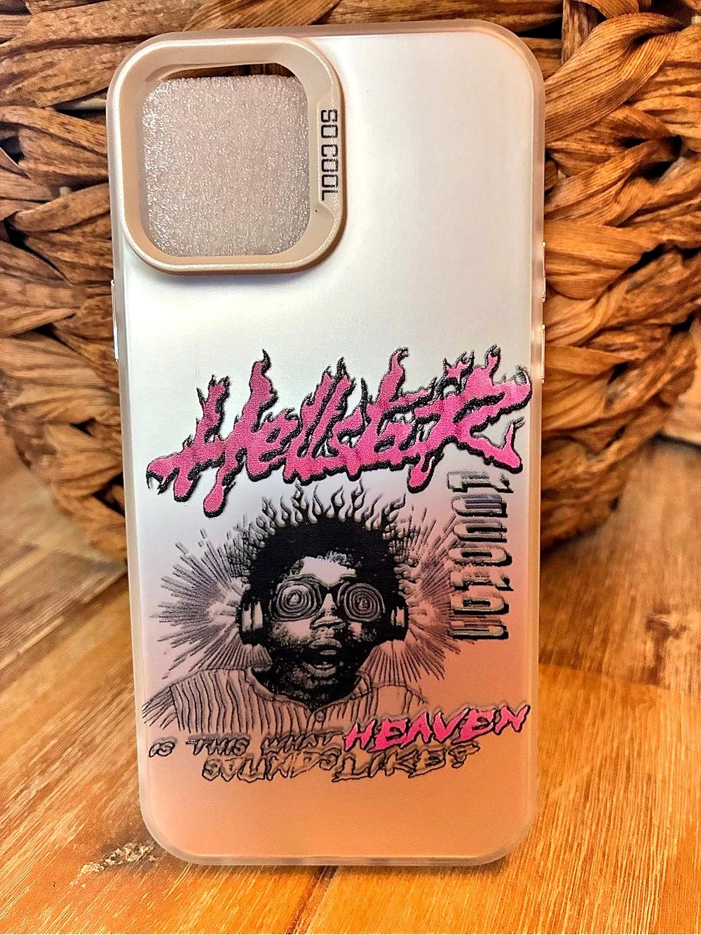 Hellstar Graphic Phone Case in White & Pink